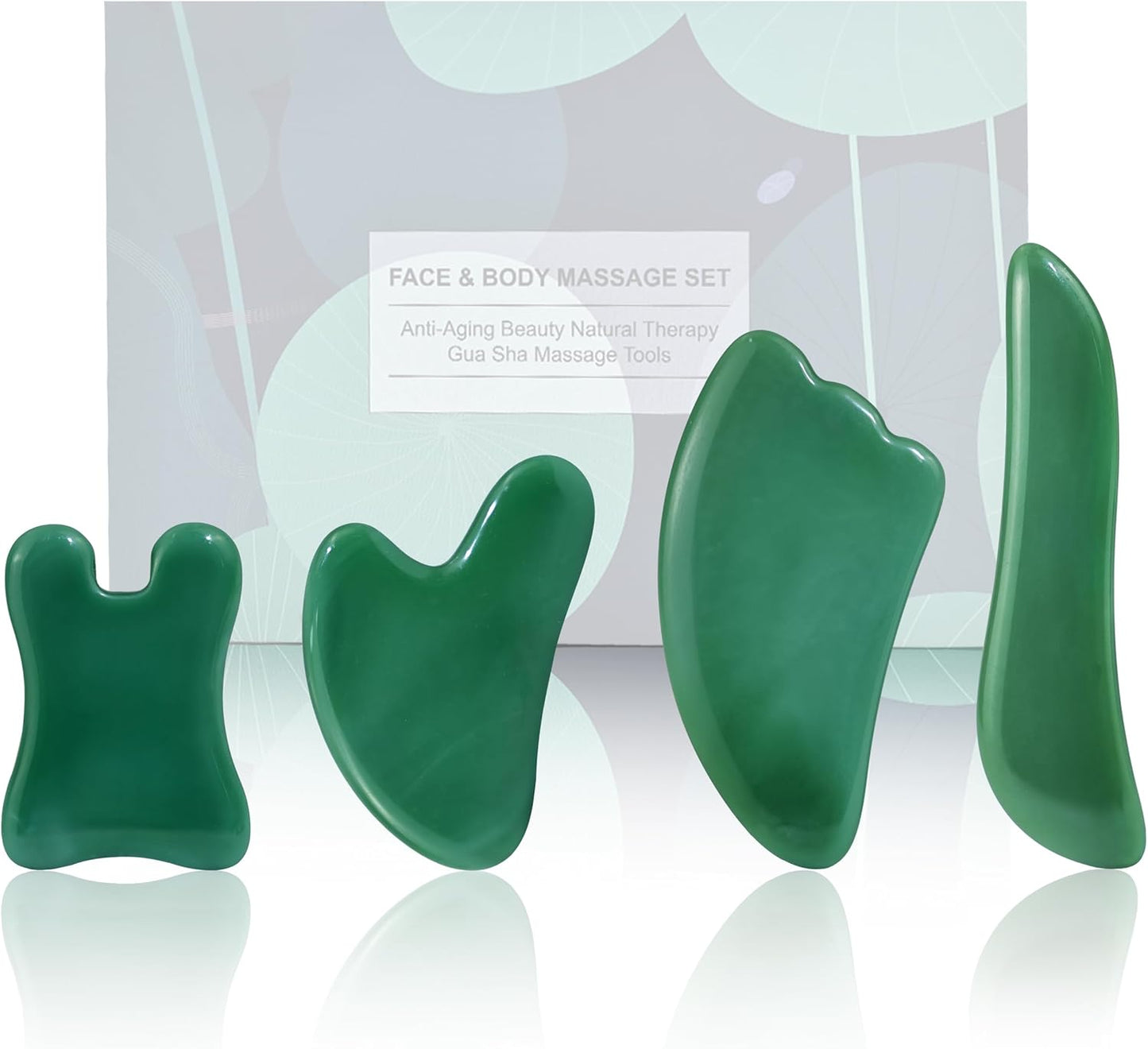 Guasha Massage Tool, 4 Pcs Gua Sha Facial Tool, Guasha Board for SPA Acupuncture Therapy Trigger Point Treatment, Gua Sha Scraping Massage Tool(Green)