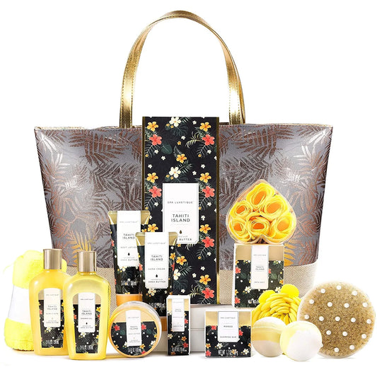 Bath Gift Sets for Women - 15 Pcs Tahiti Island Spa Baskets, Beauty Bath and Body Birthday Mothers Day Gifts for Mom